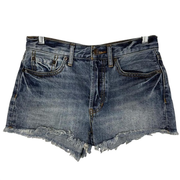 We The Free Pants - We The Free Denim Shorts 25 Blue Distressed Raw Hem High Rise Boho Festival